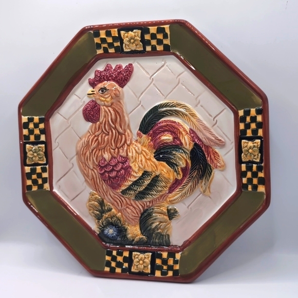 Bella Casa By Ganz Octagonal Rooster Plate With Wall Hanger - Picture 2 of 6